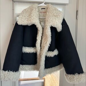 Free People Black and Cream Shearling Jacket